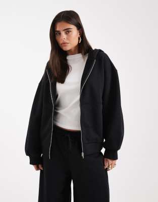 ASOS DESIGN - Premium - Schwere Kapuzenjacke in Schwarz mit Reißverschluss, 500 g/m²