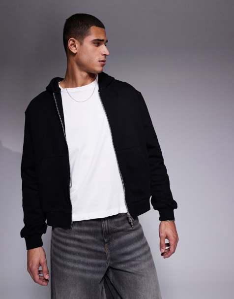 ASOS DESIGN – Premium – Schwere, kastige Oversize-Kapuzenjacke in Schwarz mit Reißverschluss, 400 g/m² - view 1