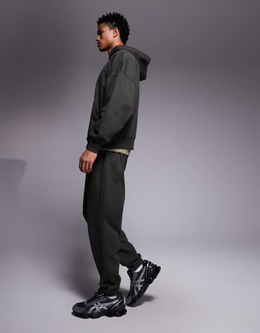 ASOS DESIGN – Premium – Schwere, schmal zulaufende Jogginghose in Dunkelgrün, 400 g/m², 3 von 5