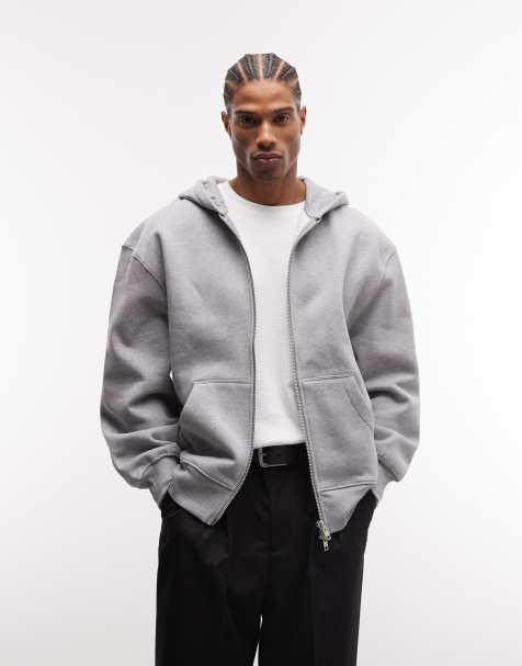 ASOS DESIGN – Premium – Schwerer Oversize-Kapuzenpullover in Grau meliert mit Reißverschluss, 400 g/m² - view 1