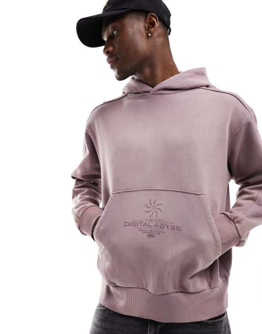 ASOS DESIGN – Premium – Schwerer Oversize-Kapuzenpullover in lilafarbener Waschung mit Aufdruck