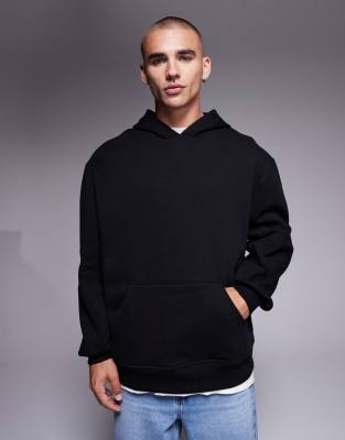 Premium - Schwerer Oversize-Kapuzenpullover in Schwarz mit längerem Schnitt, 400 g/m² Schwarz XS