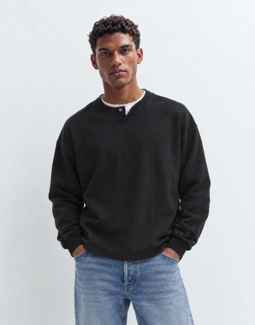 ASOS DESIGN Premium schweres extrem Oversize-Henley-Shirt in Schwarz, 6 von 9
