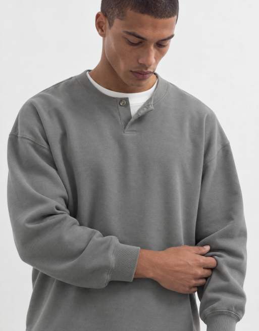 ASOS DESIGN Premium schweres Oversize-Henleyshirt in Anthrazit, 6 von 10