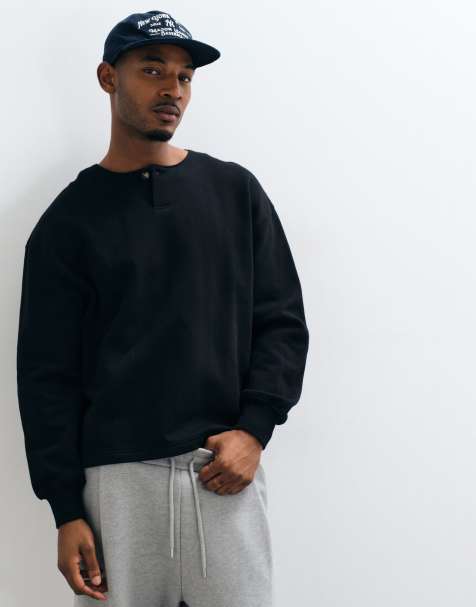 ASOS DESIGN Premium schweres Oversize-Henleyshirt in Schwarz - view 1