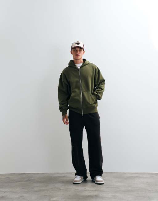 ASOS DESIGN Premium schweres Oversize-Oberteil mit Waschung und durchgehendem Reißverschluss in Olive, 2 von 5