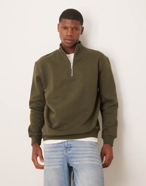 ASOS DESIGN – Premium – Schweres Oversize-Sweatshirt in Dunkelgrün mit kurzem Reißverschluss, 400 g/m² - view 1