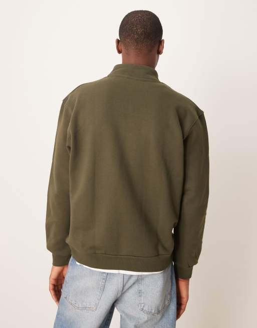 ASOS DESIGN – Premium – Schweres Oversize-Sweatshirt in Dunkelgrün mit kurzem Reißverschluss, 400 g/m², 4 von 4