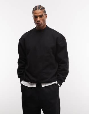 Premium - Schweres Oversize-Sweatshirt in Schwarz, 400 g/m² Schwarz XS