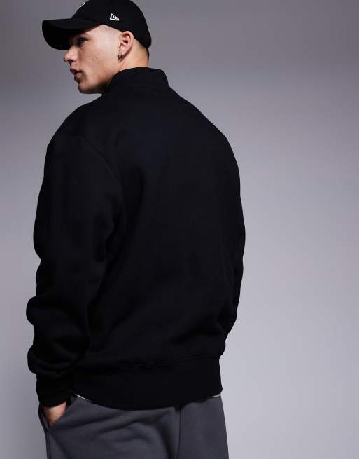 ASOS DESIGN – Premium – Schweres Oversize-Sweatshirt in Schwarz mit kurzem Reißverschluss, 400 g/m², 3 von 4