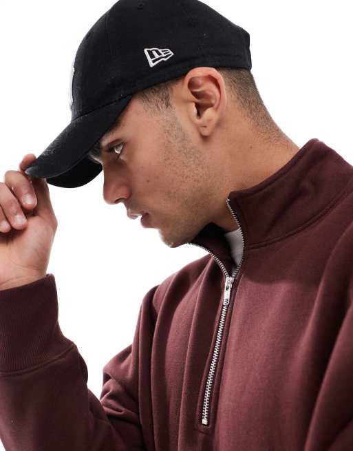 ASOS DESIGN – Premium – Schweres Oversize-Sweatshirt in Weinrot mit kurzem Reißverschluss, 400 g/m², 2 von 4