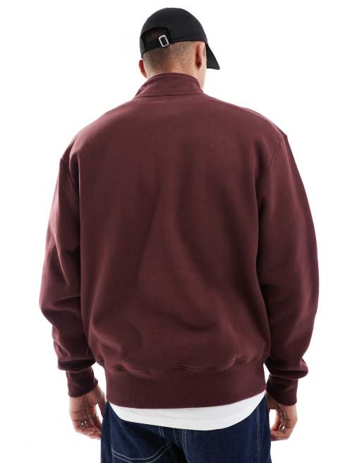 ASOS DESIGN – Premium – Schweres Oversize-Sweatshirt in Weinrot mit kurzem Reißverschluss, 400 g/m², 3 von 4