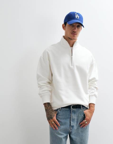 ASOS DESIGN premium schweres Oversize-Sweatshirt mit Funnel-Neck und Viertelreißverschluss in Kokosmilch - view 1