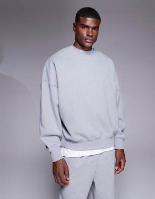 Premium - Schweres Super-Oversize-Sweatshirt in meliertem Grau, 400 g/m² Grau XS