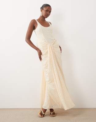 Asos Design Premium Scoop Neck Drape Front Maxi Dress In Multi