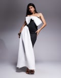 [ASOS DESIGN] ASOS DESIGN premium scuba fold over bardot maxi dress with contrast sash detail in black 4 Black