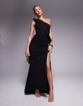[ASOS DESIGN] ASOS DESIGN premium scuba maxi dress with exaggerated sharp neckline in black 8 Black