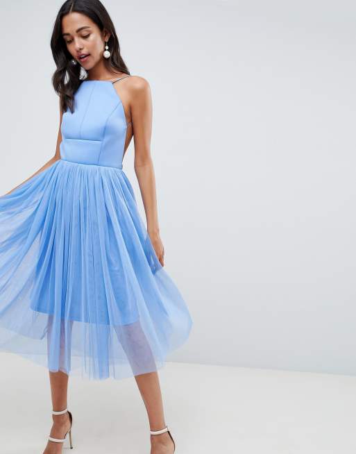 ASOS DESIGN Premium Scuba Pinny Midi Tulle Dress | ASOS