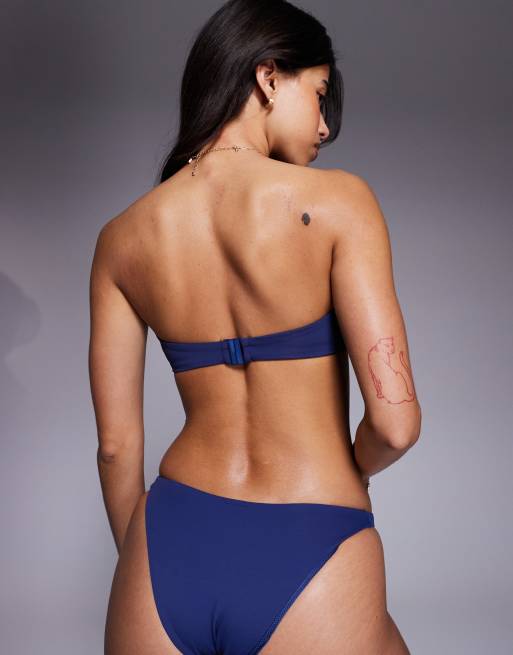 ASOS DESIGN premium sculpted bandeau bikini top in navy blue, 2 of 4