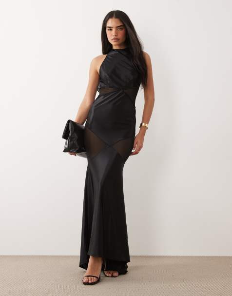 ASOS DESIGN Premium sculpted mesh panel maxi dress with strappy back in black - view 1