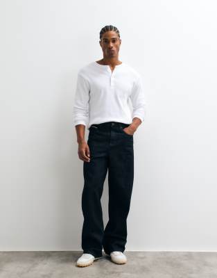 Asos Design Premium Selvage Baggy Jeans In Blue