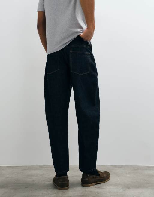 ASOS DESIGN premium selvage relaxed barrel jeans in indigo, 2 of 5