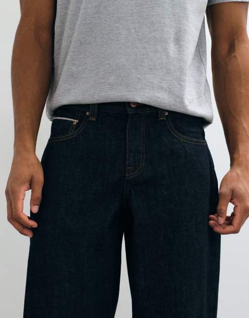 ASOS DESIGN premium selvedge relaxed barrel jeans in indigo, 5 of 5