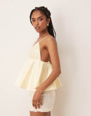 Asos Design Premium Sequin Bust Cami With Satin Peplum Hem