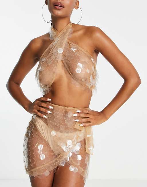 ASOS DESIGN premium sequin disc beach skirt - part of a set