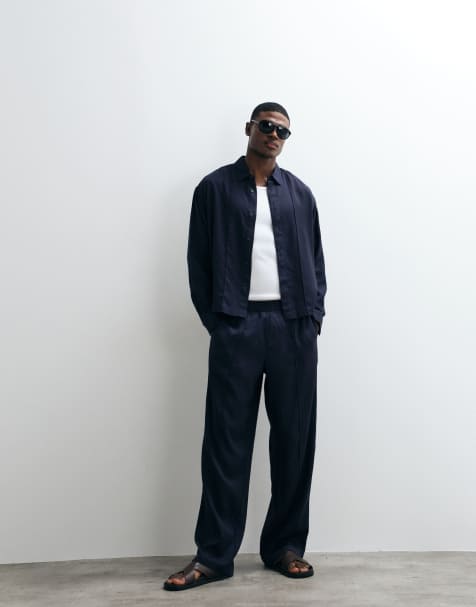 ASOS DESIGN premium set with pants and shirt in navy - view 1
