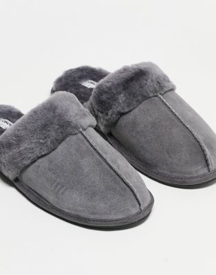 ASOS DESIGN premium sheepskin slippers in grey - ASOS Price Checker