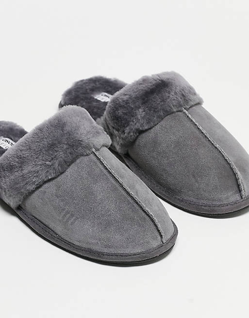 ASOS DESIGN premium sheepskin slippers in gray