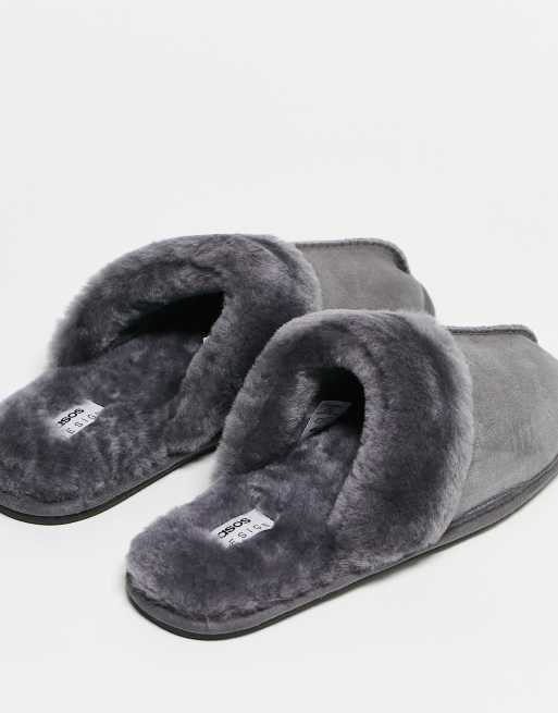 ASOS DESIGN premium sheepskin slippers in grey | ASOS