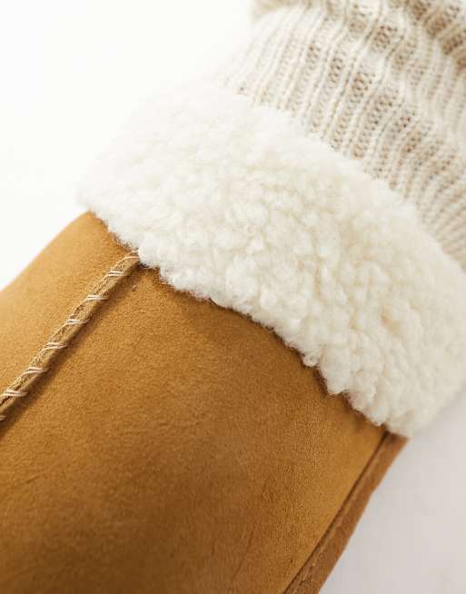 ASOS DESIGN premium sheepskin slippers in tan with borg linng | ASOS