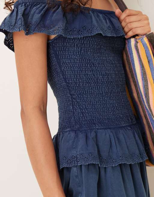 ASOS DESIGN premium shirred bodice with ruffle broderie detail maxi dress, 3 of 4
