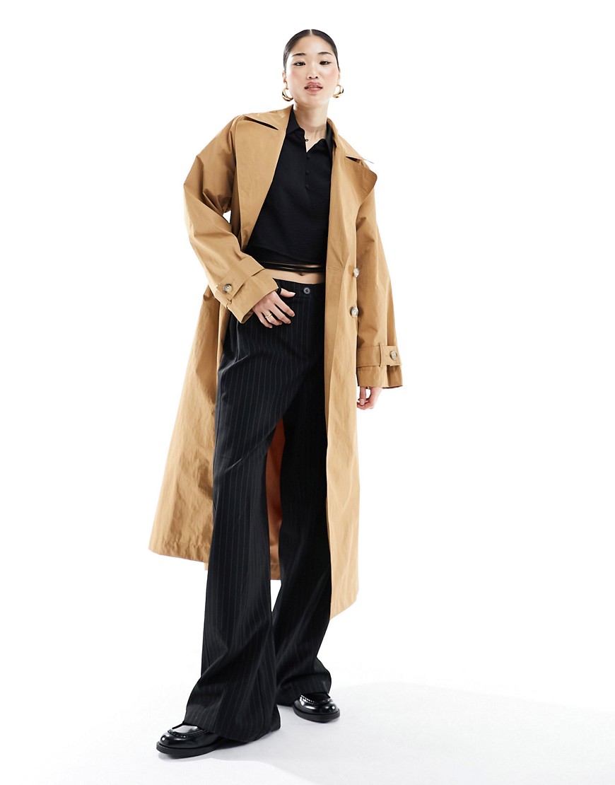 ASOS DESIGN premium shirred waist trench coat in teracotta-Brown