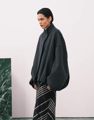 Asos Design Premium Short Formal Bubble Hem Coat In Gray