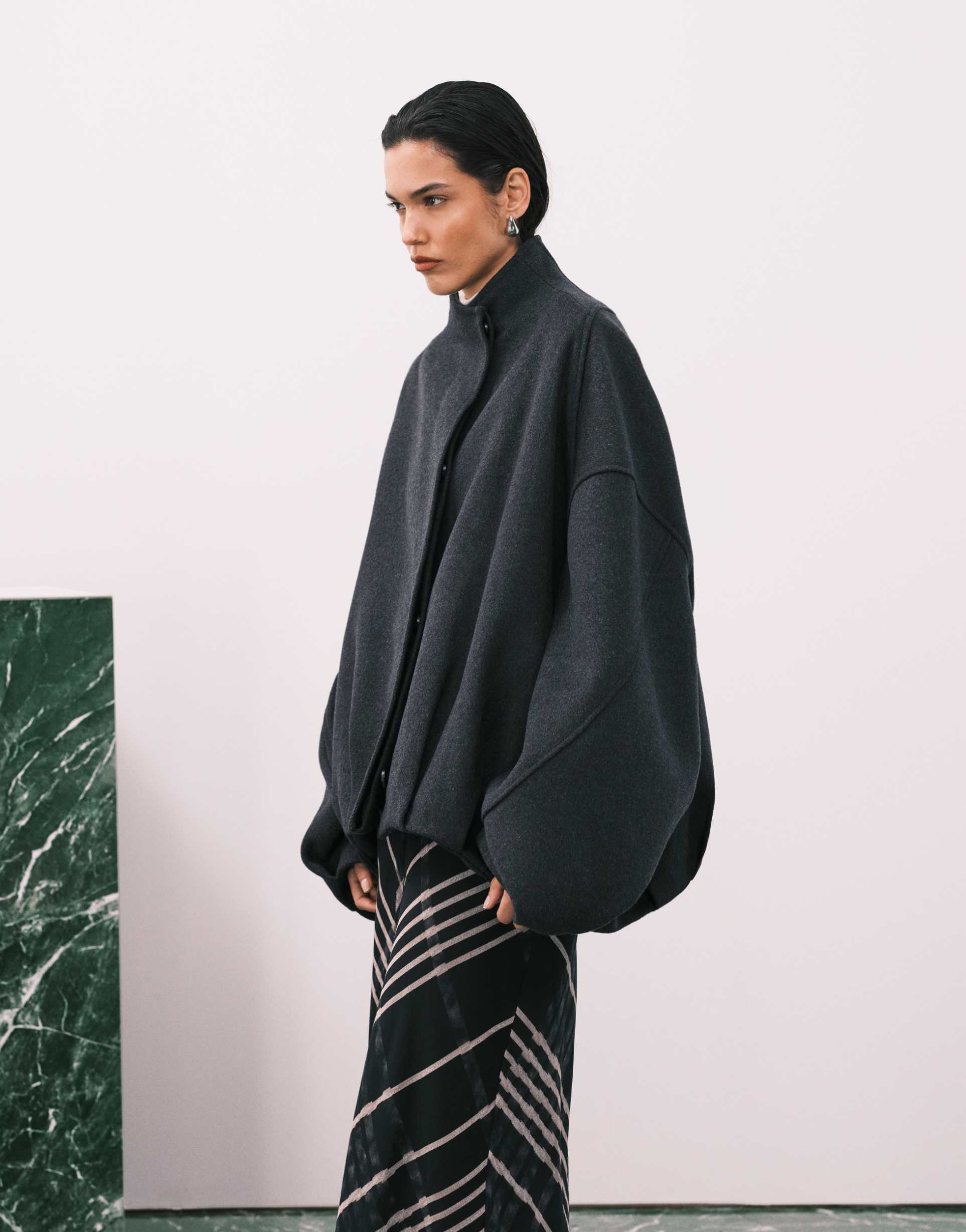 asos design premium short formal bubble hem coat in charcoal