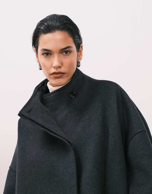 ASOS DESIGN premium short formal bubble hem coat in charcoal, 2 of 4