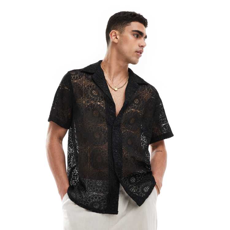 ASOS DESIGN Premium short sleeve relaxed revere collar lace shirt