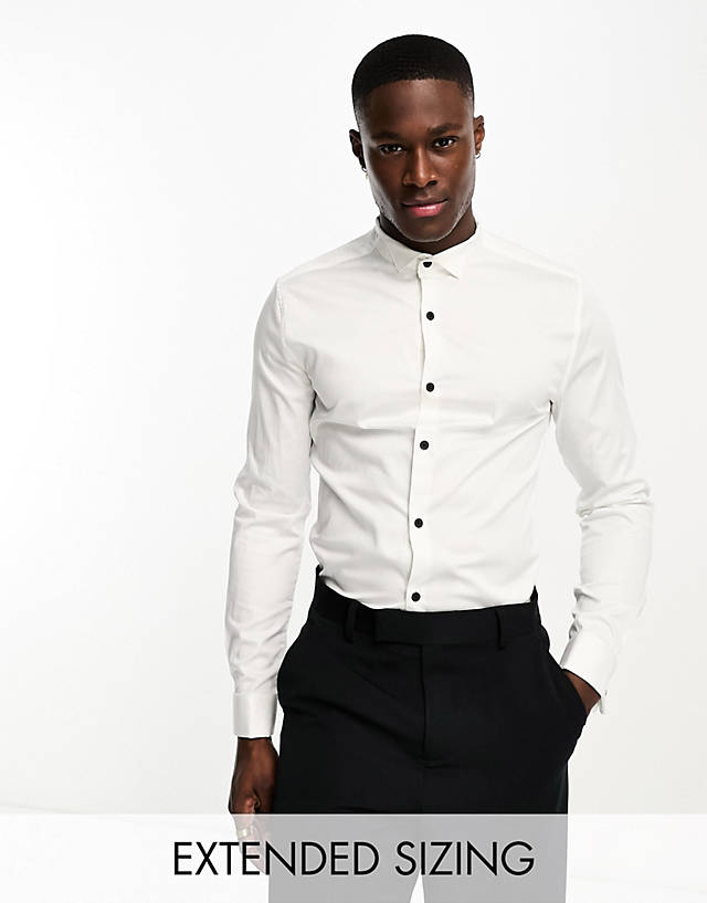 ASOS DESIGN - premium skinny sateen shirt with wing collar and contrast buttons