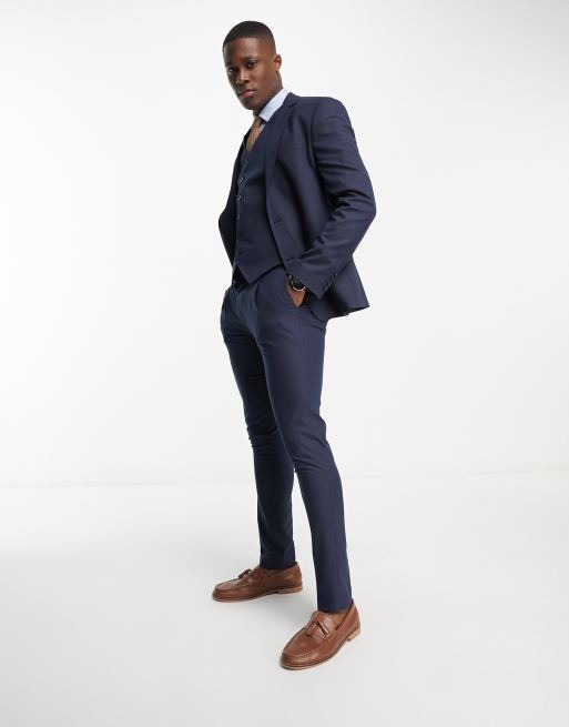 ASOS DESIGN premium skinny suit pants in navy with two-way stretch