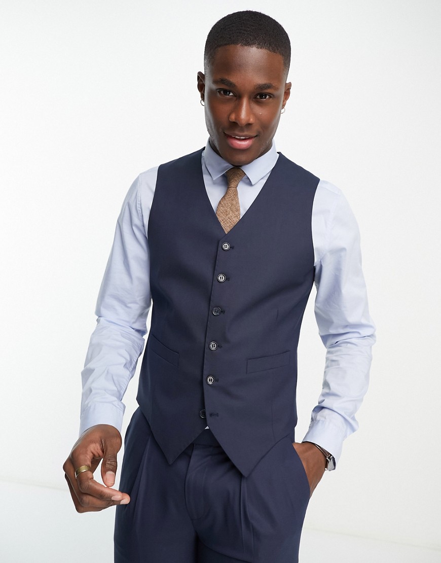 ASOS DESIGN premium skinny suit waistcoat in navy with two-way stretch-Black