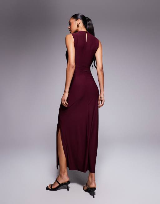 ASOS DESIGN premium sleeveless knot front maxi dress in burgundy