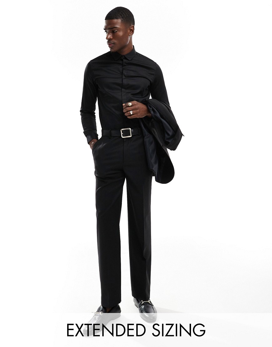 ASOS DESIGN Premium slim fit sateen shirt in black