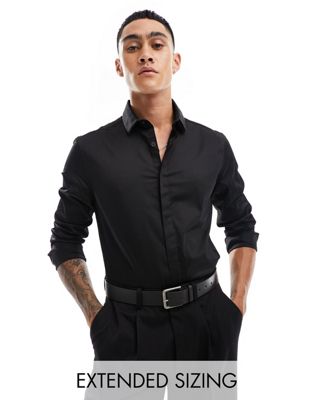 Asos Design Premium Slim Fit Sateen Shirt In Black