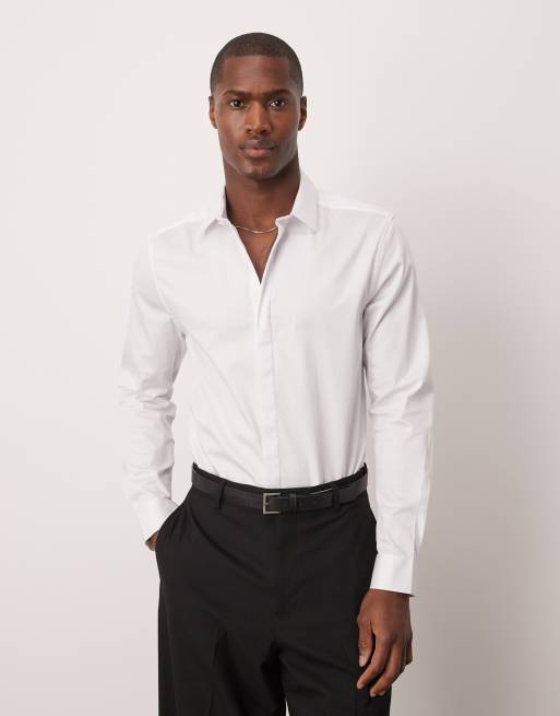 ASOS DESIGN Premium slim fit sateen shirt in white | ASOS