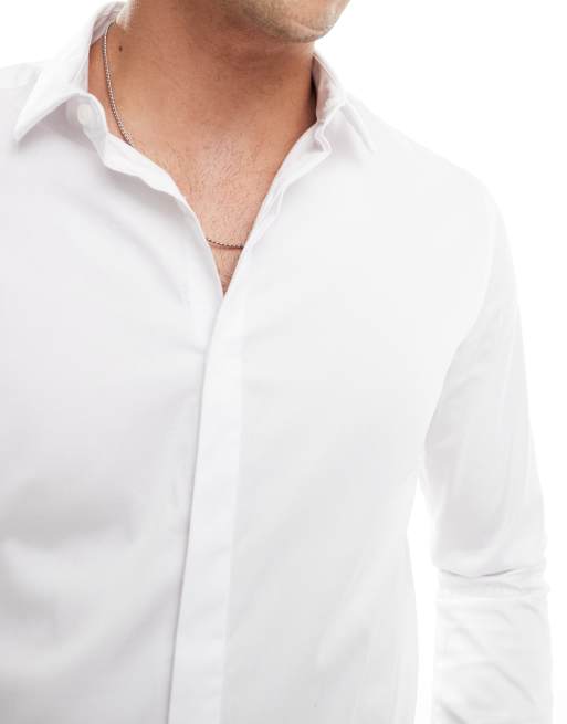 ASOS DESIGN Premium slim fit sateen shirt in white