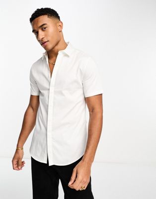 ASOS DESIGN Premium slim fit sateen shirt in white - ASOS Price Checker