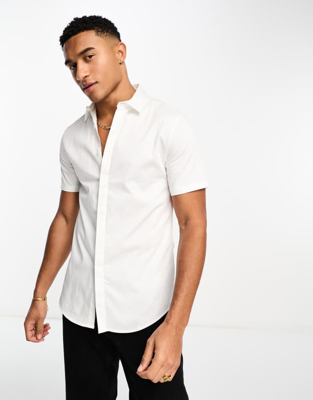 ASOS DESIGN Premium slim fit sateen shirt in white